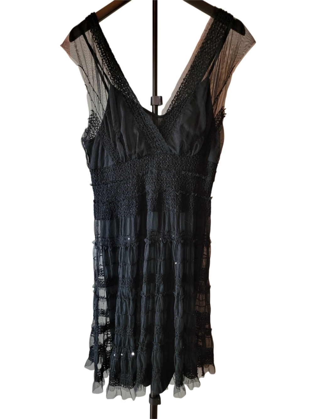 Max Studio Black Dress with Sheer Sequin Overlay - Size Large - Great Used